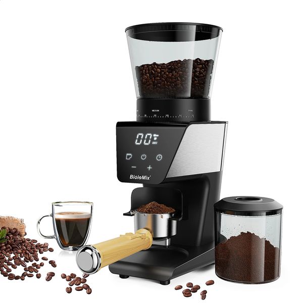 Moinho de rebarbas automáticas de moedor de café elétrico com 30 engrenagens para café expresso American Cafeting sobre armazenamento visual de feijão 240328