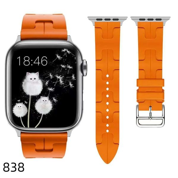 6t Easy Заменить силиконовые полосы H Слиты сплавных сплавных ремней для Apple Watch Series 1 2 3 4 5 6 7 8 9 Ultra SE Ultra2 38/40/41 мм 42/44/45 мм 49 мм 838DD