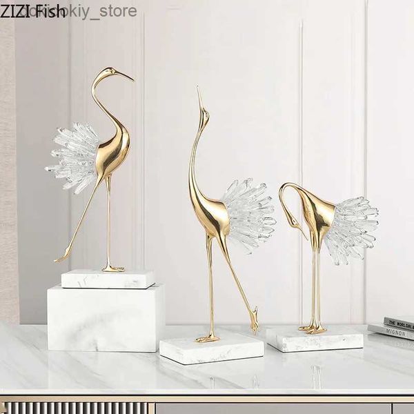 Simulazione creativa di arti e artigianato Scultura animale Olden Crystal Crane Resin Simulazione Animal Aate Bird Aatedory Accessori per decorazioni per la casa moderna SL2447