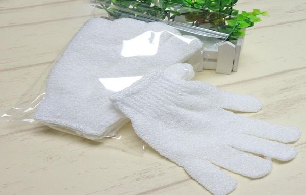 Weiße Nylonkörperreinigung Duschhandschuhe Peeling Bad Handschuh Flexible Größe fünf Finger Badhandschuhe Badezimmer Vorräte M10874656752