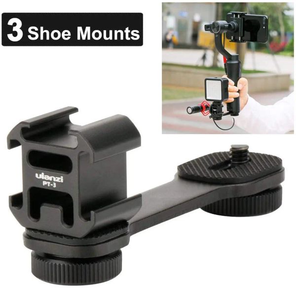 Stand ulanzi pt3 3 em 1 Triple Hot Shoe Mount Adapter Converter BYMM1 Microphone Stand Suporte de vídeo LED de vídeo para Zhiyun DJI