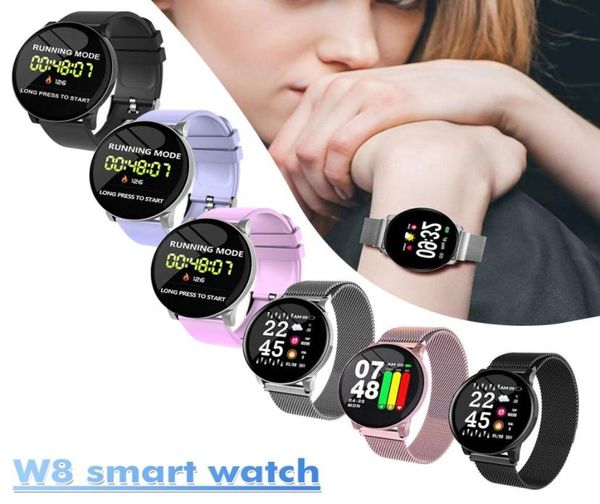 LUSSO NUOVO W8 Bluetooth Smart Watch Smart Watch Banda inossidabile Sports Sports Fitness Tracker Monitoraggio della frequenza cardiaca ME7470983