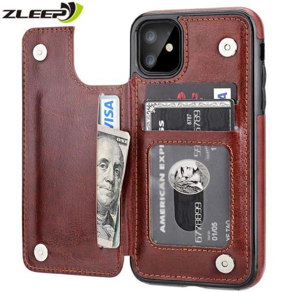 Slim Leather Cover для iPhone SE 2020 11 Pro XR XS Max 6 6S 7 8 плюс слоты для карты телефона для кошелька.