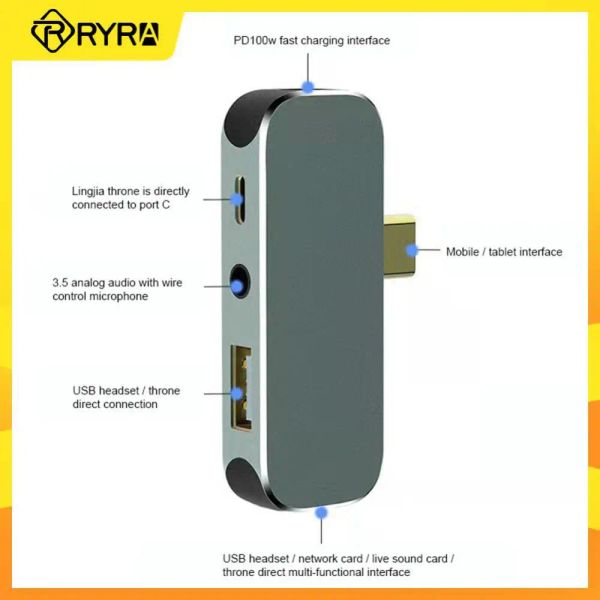 Teclados Ryra Multifunction 6 em 1 Hub Hub HDMicompatível 3,55mm Jack PD100W USB3.0/USB2.0/USB3.1 Adaptador de extensor USB para laptop