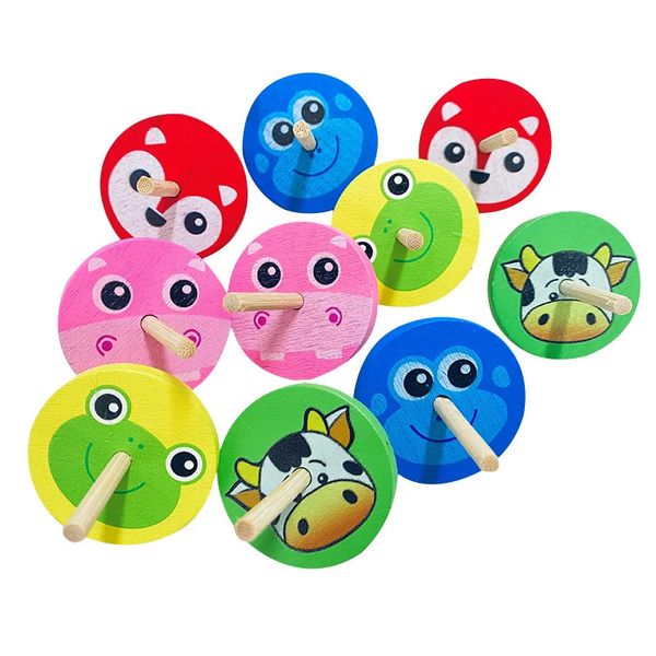 10pcslot Wooden Cartoon Animal Spinning Top Classic Toys Interessante Crianças Relevo Adulto Estresse Infantil Jogo de aprendizado precoce 240329