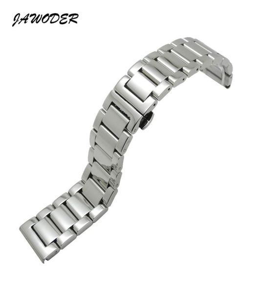 Banda de relógios JAWODER 18 20 22 24mm homens Mulheres prateadas Solid Solid Solidless Aço de aço de aço relógio Banda de sonda de fivela de fivela Bracelet1556131