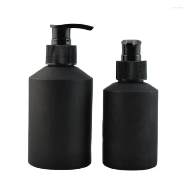 Bottiglie di stoccaggio 100 ml 125 ml 200 ml 8pcs/lotto bottiglia di pompa per lozione cosmetica in vetro nero fai da te vuoto con strumento di bellezza pressato