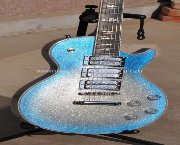 Ace raro Frehley Big Sparkle Metallic Blue Burst Silver Electric Guitar espelho de treliça 3 captadores de capa de cromo Grover Tunners3673402