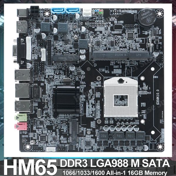 Materie HM65 Microitx Supporto schede Madinale DDR3 1066/1033/1600 LGA988 Desktop Motherboard Allin1 Computer Motherboard 16 GB Memoria