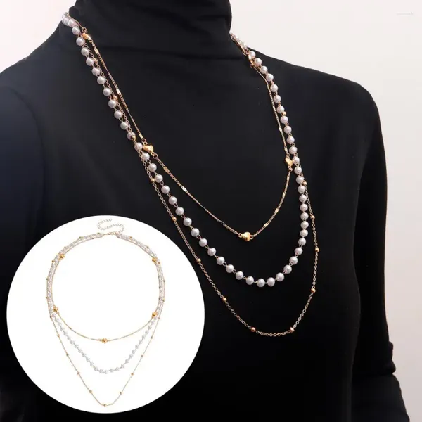 Ketten Leichte Pullover Halskette geschichtetes Perlen Herz für Frauen Mode Kettenschmuck Geschenke Lange Strang Mädchen