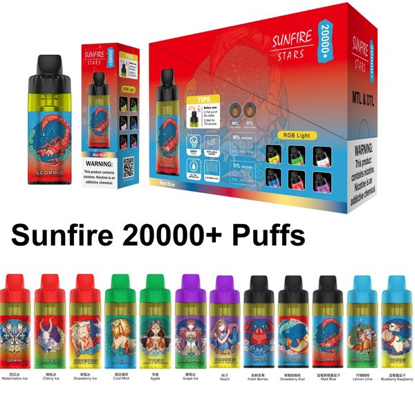 Hot Sale Sunfire Bar Bang Box 20k Puff 20000 12000 10000 9000 7000 E Zigaretten -Einweg -Vape -Stift 0%2%5%wiederaufladbare Batterie Batterie 12ml