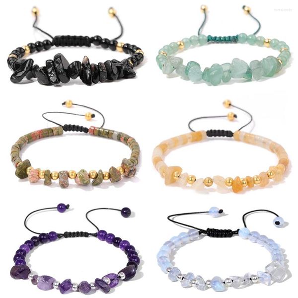 LINK BRACELES Irregular Natural Gem Crystal Stone Breads Bracelelet Obsidiana Aventurina Aventurina Aquamarina Opal Chip para Mulheres