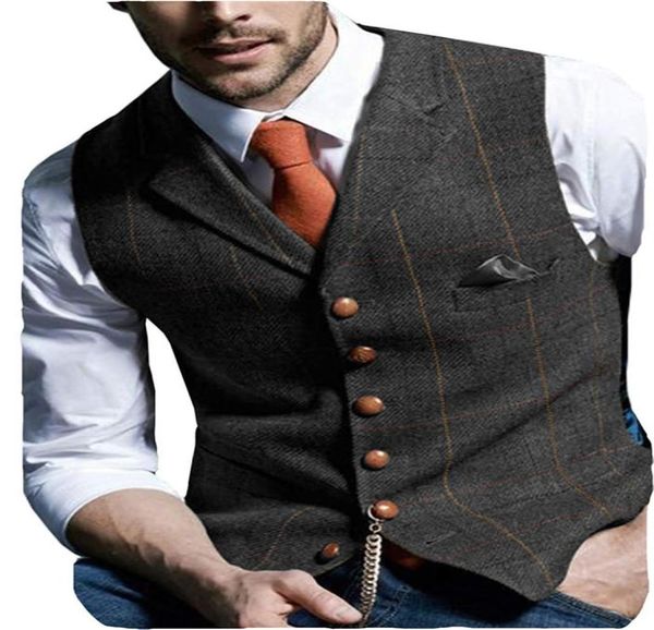 Männer Anzug gekerbte Reversweste Schlanker Fit Woll Tweed Fischgräten -Weste MEN039S Casual Weste Bräutigam Hochzeitsanzüge Jacke S4647936