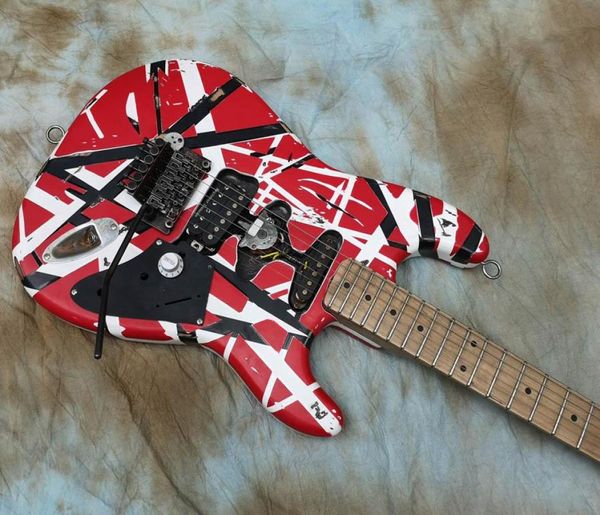 Pesante reliquia Eddie Edward van Halen Frankenstein Electric Guitar Black White Stripe Red Kramer 5150 Guitars Big Headstock Alder B7180737