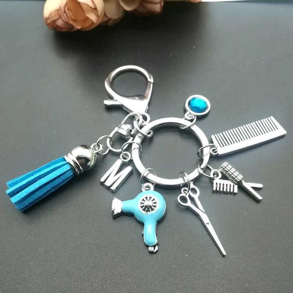 Schlüsselanhänger Lanyards A-Z Frisur Geschenke Charme Tassel Schlüsselbund Retro Schmuck Mini Friseur Schere Haartrockner Kamm Q240403