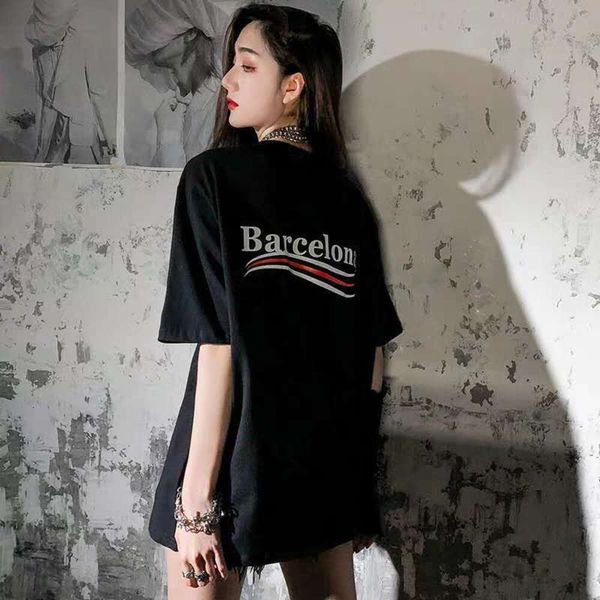 Kurzärmeliges schwarzes T-Shirt für Frauen Sommermode Instagram Loose Baumwolle halbe ärbliche mittelgroße Länge übergroße obere BFF-Stil