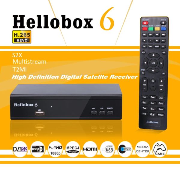 Kutu Helobox6 Uydu Alıcı 1080p Destek Multistream/T2MI TV Kutusu Kod Çözücü HD Dijital DVB S2 Tuner H.265 HEVC reseptörü