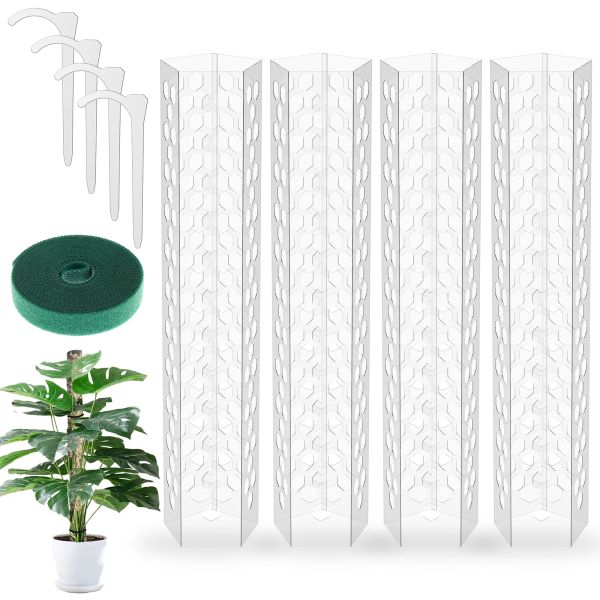 Supporta 4 pezzi polo muschio da 15,7 pollici di pianta di plastica riutilizzabile a palo trasparente supporto per piante di supporto muschio resistente alle intemperie per il giardino