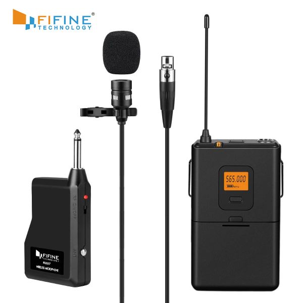 Microfones FIFINE 20 CANELONAL UHF Sistema de microfone de lapela sem fio UHF com Mini Receptor portátil de Mic Mic Mic Mic Mini Lapat