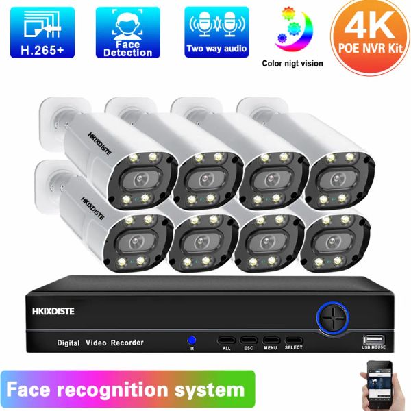 Sistema Rilevamento della faccia di sicurezza POE Sicurezza Sistema 4K 8ch NVR Kit NVR A audio CCTV Audio CCTV Monitoraggio IP Videocamera Sistema Sistema Set 8MP