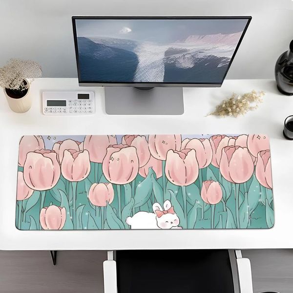 Tischtuch Kawaii niedliche Tulpe Maus Pad Gamer Computer große Größe für Office-Tastaturmatten Naturkautschuk Nicht-Schlupf-Schreibtischoberfläche