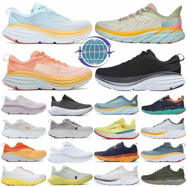 2024 Neue Laufschuhe drei schwarze weiße blaue Nebel Orange Minzpulver Lila gelbe Birnen Kloche Marmor Clifton 9 Bondi 8 Männer Designer -Sneakers Damen -Turnschuhe