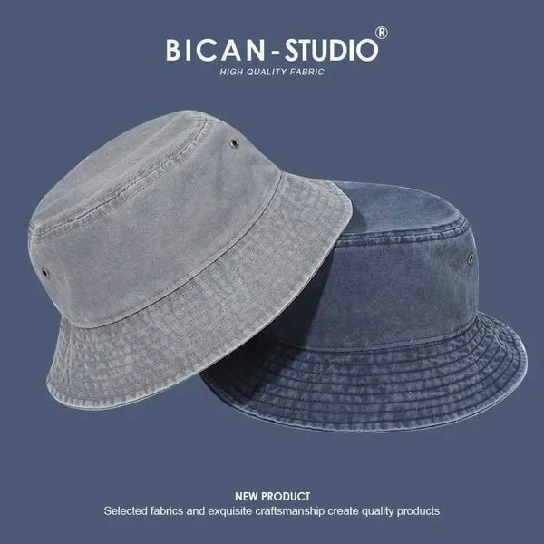 Cappelli larghi cappelli da secchio cappelli in denim cappello da secchio brim donna uomo corea moda cotone pieghevole spiaggia esterno tappi di colore gradiente di spedizione cappelli per ragazze berretto q240403