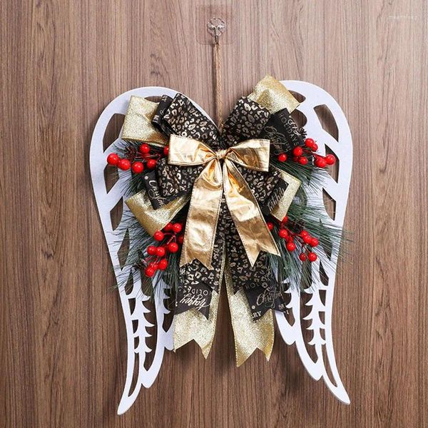 Dekorative Blumen Weihnachtskranz Ribbon Bowknot Beeren Engel Flügel Heimatmauerdekorationen künstlich für die Haustür