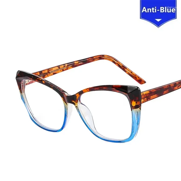 Солнцезащитные очки рамы 2024 Color Contrast Cat Eye Full очки Retro Fashion Classic Eyeglasses Женский класс чистый линз