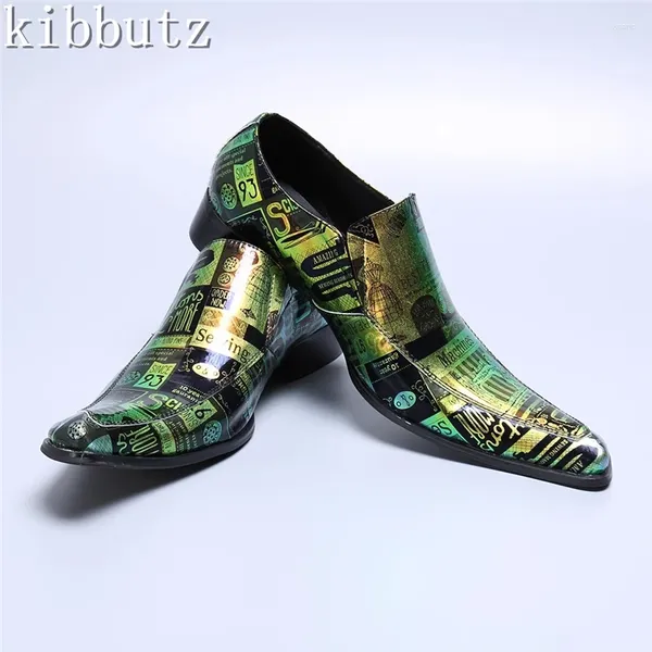 Sapatos casuais masculinos de impressão verde design de luxo design de couro genuíno apontado com calçados masculinos Oxford Oxford