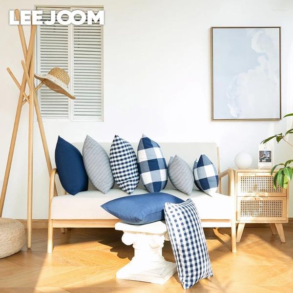 Cuscino leejoom copri in stile nordico a scacchi cuscino da cuscino in serie blu decorazione di divano casa auto 45x45cm/30x50cm