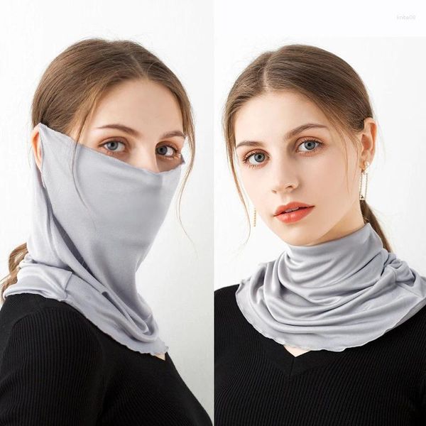 Шарфы Женщины настоящий шелковый кольцо шарф с двойным использованным головным планом солнцезащитный воротник на открытом воздухе.