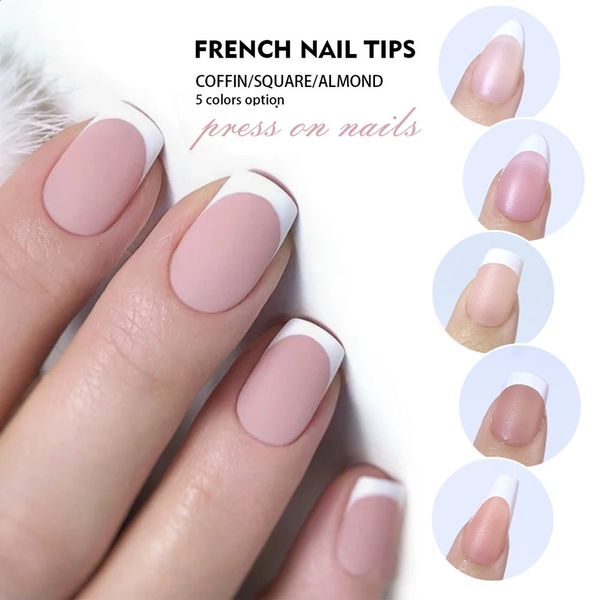 240pcs xs Almond French Tips Поддельный наконечник ногтей Короткий гроб матовой прессы на префреншах цветных искусственных гвоздей 240328