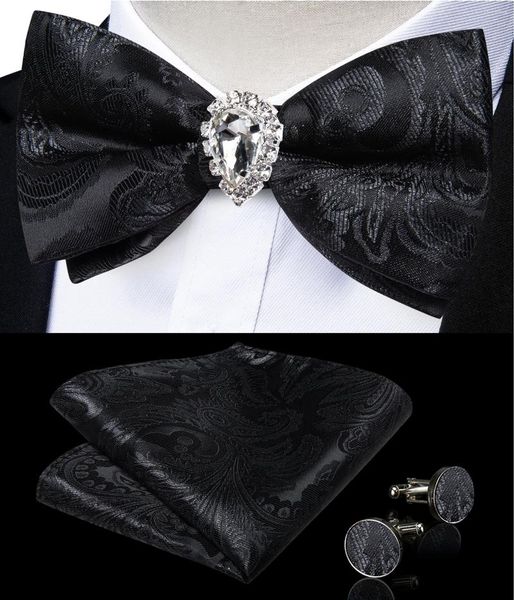 Papilla cravatta da uomo con la spilla cristallina tasca quadrata gemelli smoking smoknot bowknot cravat groom regalo per marito