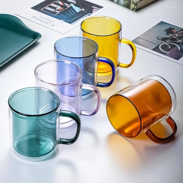 Weingläser Getränkewaren transparentes Glas Becher doppelt gefärbt mit Griff Kaffeetasse Wasserflasche hoher Aussehen Level