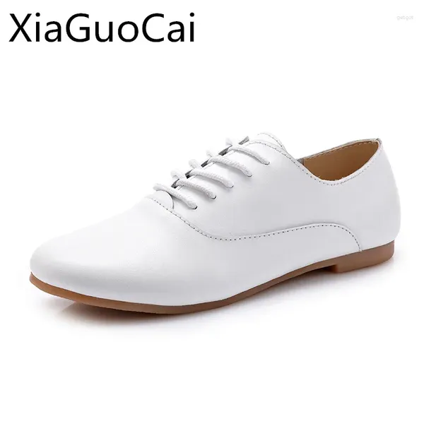 Gelegenheitsschuhe Marke Mode Frauen Wohnungen Schnüren Oxfords Ballerina Frau Moccasins White Drop lu7 35