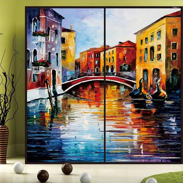 Adesivos de janela tampa personalizada tampa manchada estática graciosa casa decor colorido cenário de cena Óleo pintura a óleo parede dwcor 60cmx100cm