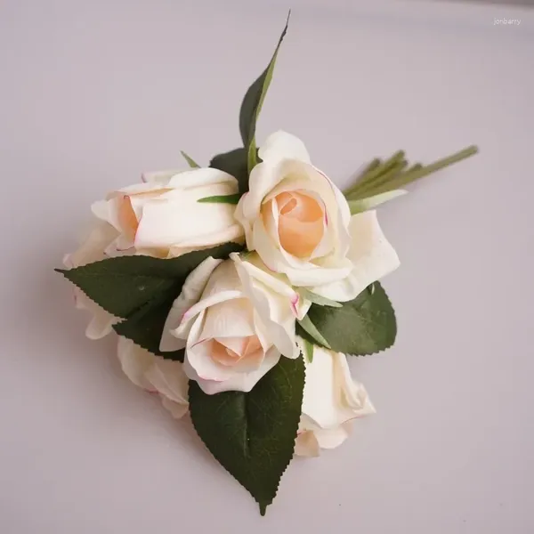 Fiori decorativi Simulazione di rosa fiore Lettera a mano idratante Feel Sposa da sposa con decorazione per la casa bouquet