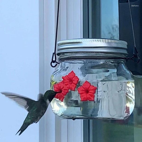 Diğer Kuş Malzemeleri Plastik Su Besleyicisi Mason Kavanoz Asma Hummingbird w/ Üç Liman Bahçe Açık Veranda Güverte Pet