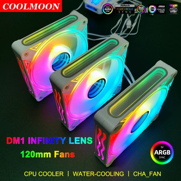 Ручки Coolmoon 5V Argb Sync 120 мм охлаждающий вентилятор 30 -й эффект Infinity Lens 12 см 12 В 4PIN PWM Cooler для корпуса CPU Raditor Cooler Heatsink