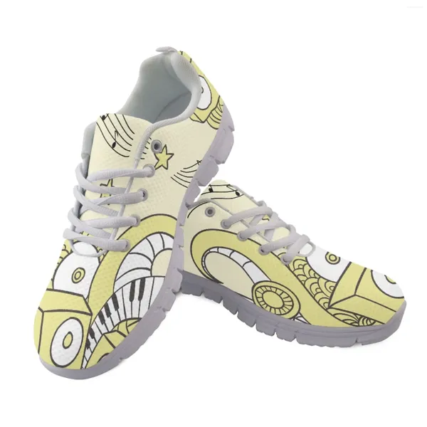 Sapatos casuais YikeLuo Style Women Lace Up Sneakers Musical Notes Flat respirável impressão macia correndo para femme