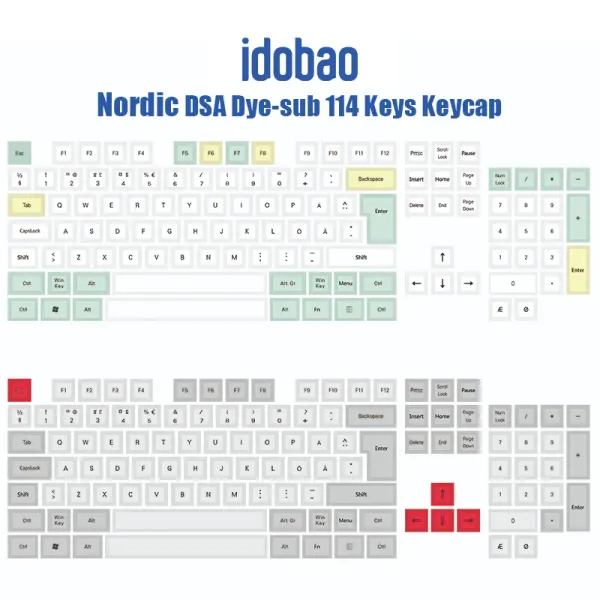 Gabinete idobao nórdico pbt keycaps dsa chave tampa 114 chaves retrô para teclado mecânico branco cinza chaps corante sublimação