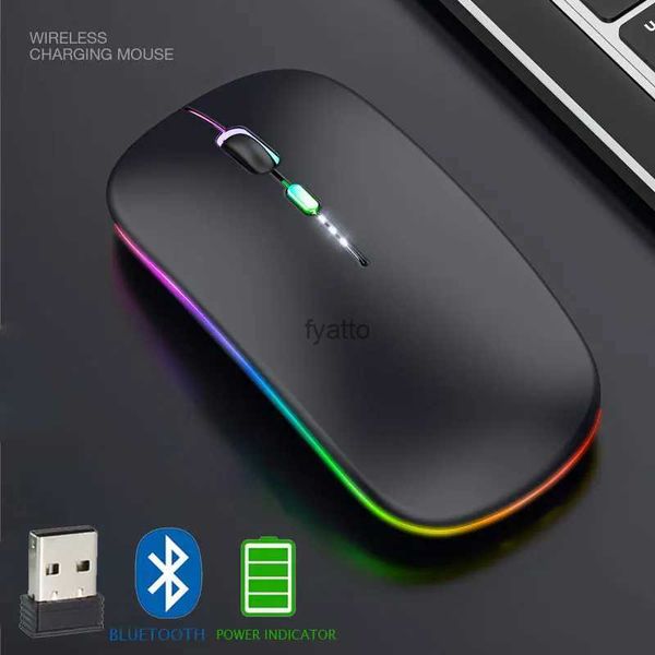 Ratos bluetooth 5.0 mouse sem fio adequado para laptop PC MacBook Gaming 2.4GHz com carregamento USB Indicador de energia óptica RGB H240407