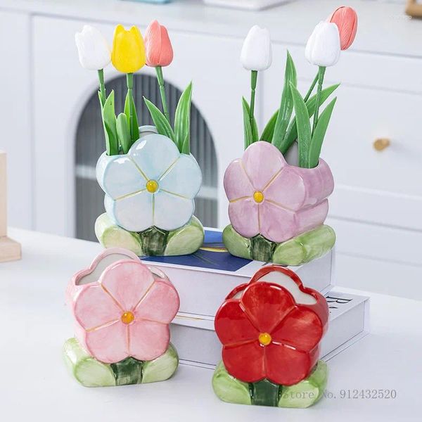 Vasos 1pc Vaso de cerâmica de alta temperatura de alta temperatura Home Room Flower Flower Art Dining Table Decoration Gift Shape