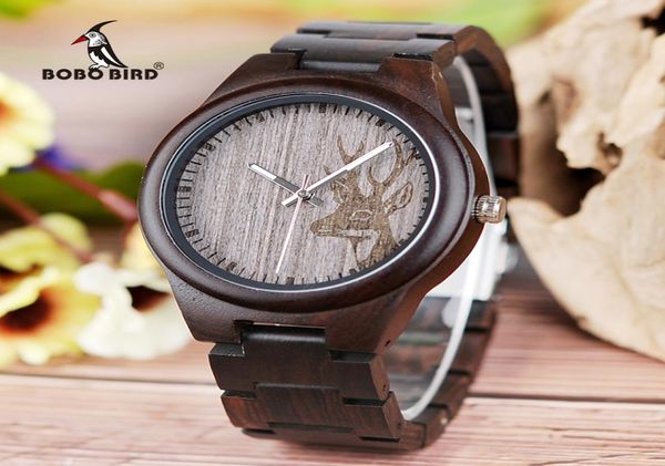 Bobo Bird Factory Time Men039s Logo personalizzato naturale artigianale a mano intagliato Sandalo scuro Orologio Montre Homme2924791