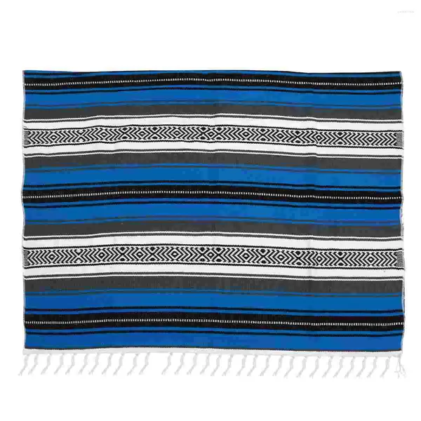 Cobertores México Falsa Clanta de ioga colorida Mat tecida 130x180cm Serape for Sofá Bedroom Carro Picnic Summer Beach Blue