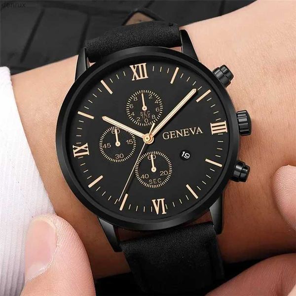 Andere Uhren 1 Black Quartz Watch für Männer mit römischem Zifferblatt modische kreisförmige Date Quarz Uhr für Sportlogos Maskulino Relojes Para Hombresl240403