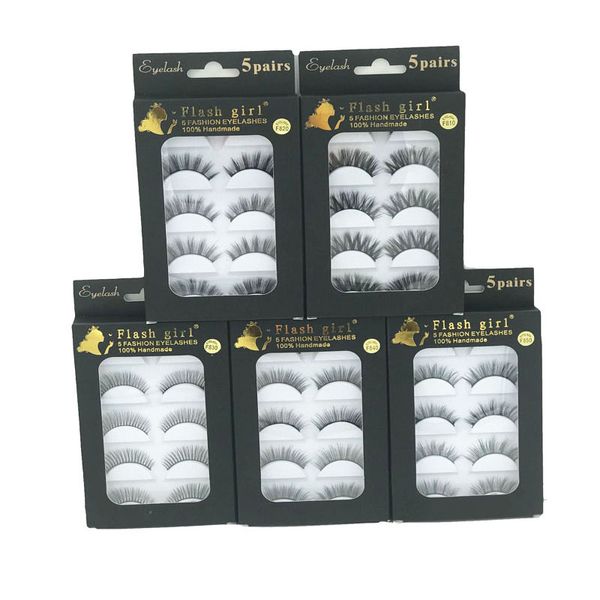 Fabrik Großhandel 5 Paare f Serise natürliche lange mehrschichtige Augen -Eye False Wimpern 5 Modelle handgefertigtes Faux Mink Vollstreifen Wimpern mit schwarzer Box