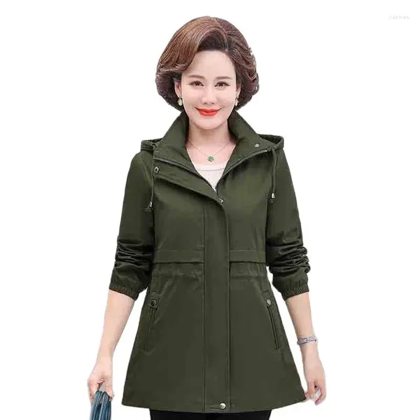 Kadın Ceketleri Orta yaşlı ilkbahar ve sonbahar mizaç düz renkli ceket ince bayanlar gevşek kısa moda gündelik kapüşonlu üst