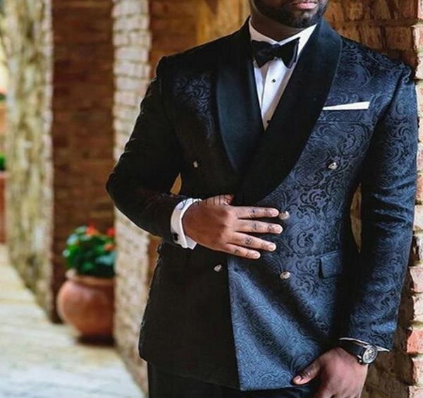 Abiti maschili Black Jaquard Scialchine Lavoro da un pulsante giacca blazer uomini sducioni da sposa abiti da ballo abiti da ballo regolare adattarsi solo a un cappotto5206040